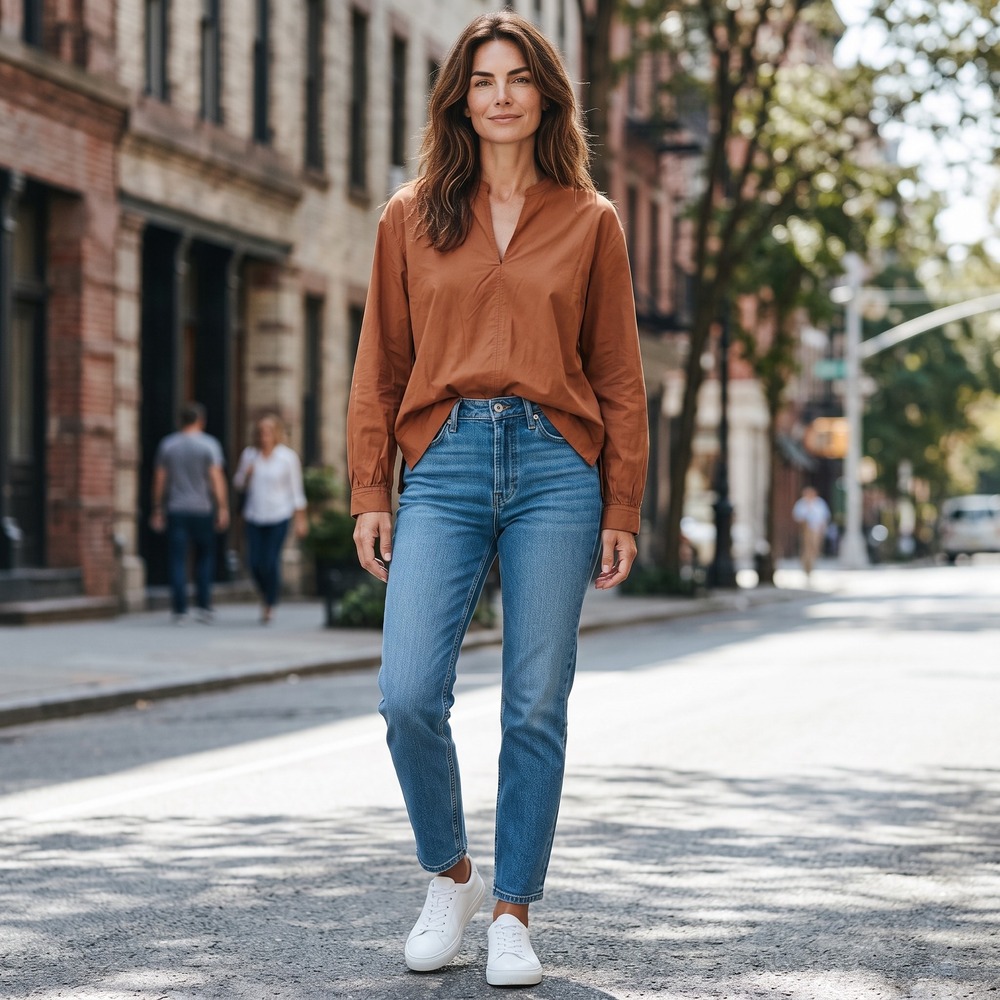 Everlane Womens Split‎ Neck Poplin Blouse Terracotta Brown Cotton Top Size 2